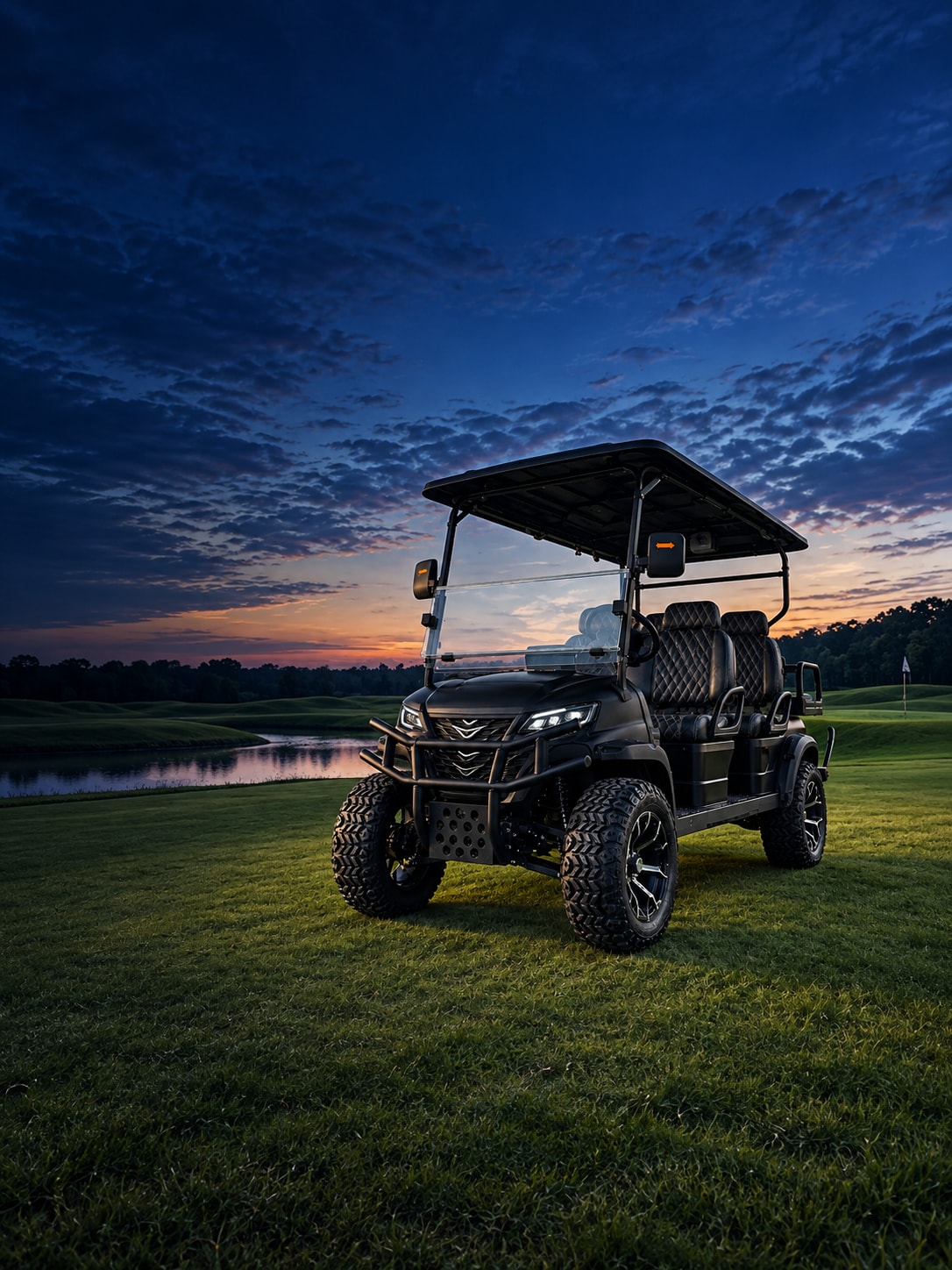 Augus electric vehicle at a golf course — design illustration